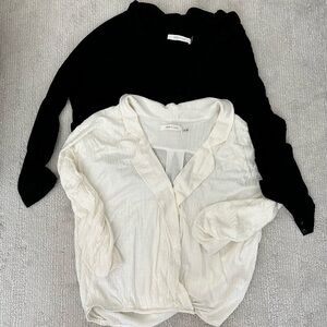 Bundle of 2 Mustard Seed Surplice-Front Elastic Hem Blouses, Ivory/Black, Size M